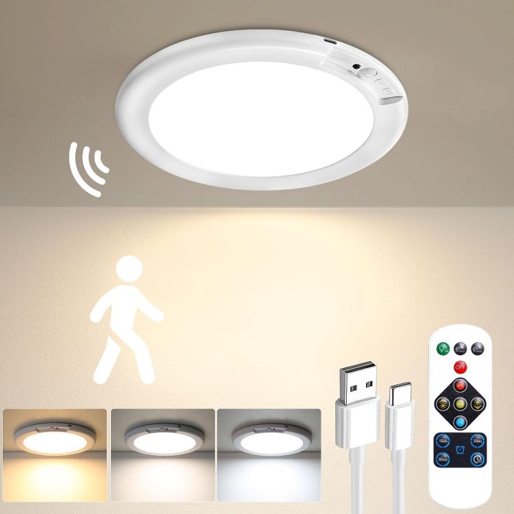 Picture of Rechargeable Motion Sensor Light with Remote – Wireless Magnetic Ceiling & Wall Light, Battery-Powered PIR for Sheds, Lofts, Bathrooms & Garages