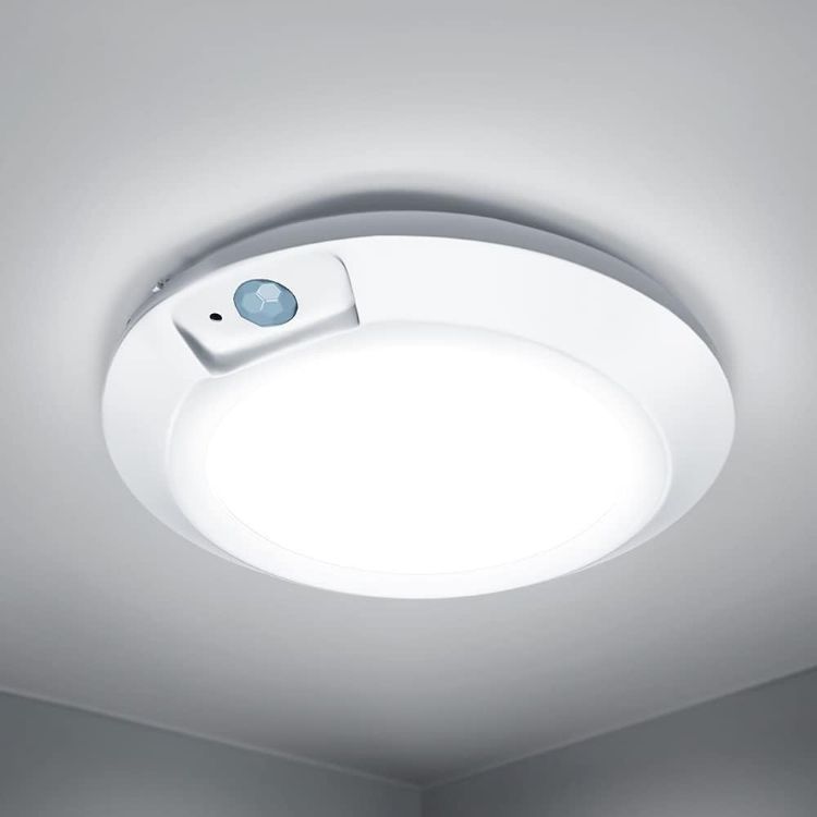 Picture of Battery-Operated Motion Sensor Ceiling Light – 6.5" Wireless LED Light, 210LM Cool White for Shed, Loft, Porch, Garage, Toilet, Stair, Hallway & Cupboard