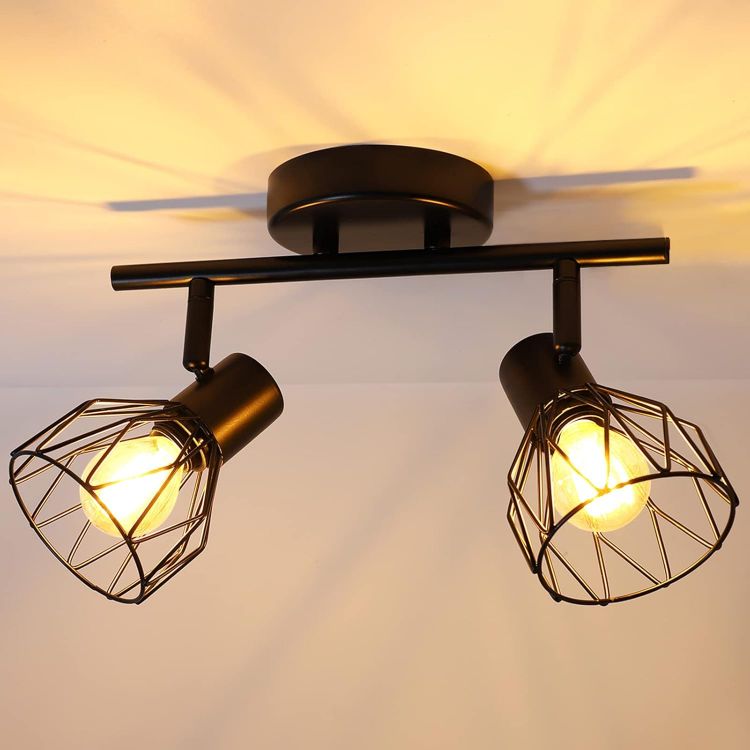 Picture of Adjustable Industrial 3-Way Ceiling Spotlight – Black Metal Wire Cage Light with E14 Base for Home & Shop