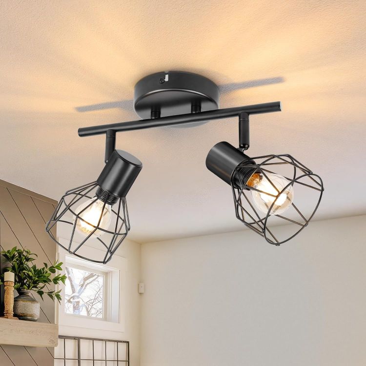 Picture of Adjustable Industrial 3-Way Ceiling Spotlight – Black Metal Wire Cage Light with E14 Base for Home & Shop