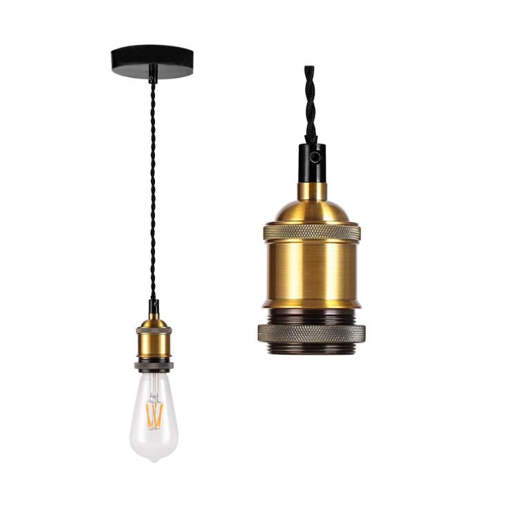 Picture of Vintage Ceiling Pendant Light Fitting – Brown Twisted Braided Flex, E27 Lamp Holder, and Antique Brass Design