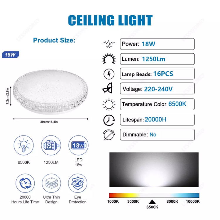 Picture of 18W Modern LED Ceiling Light, Dimmable Modern Ceiling Lights, Round LED Ceiling lamp for Bedroom & Living Room Decor