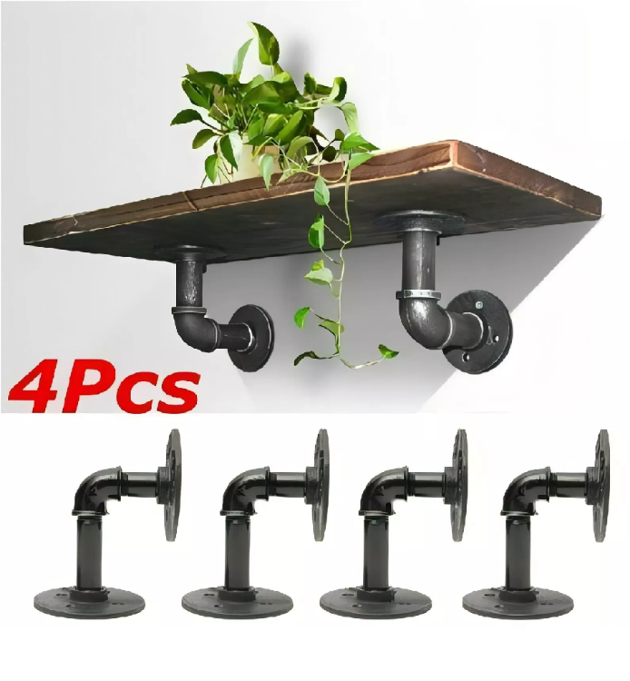 Picture of  4 Set of Industrial Pipe Shelf Brackets Rustic Iron Floating Shelf Supports for Wall-Mounted Storage