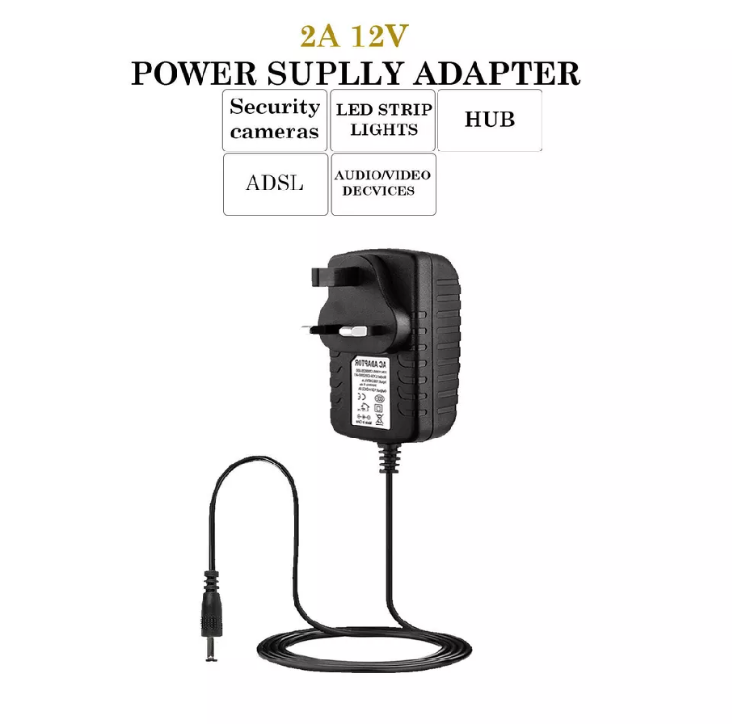 Picture of 12V 1A/2A/3A AC/DC Power Supply Adapter Safe Charger for LED Strips, CCTV Cameras & More