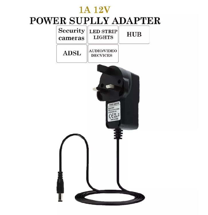 Picture of 12V 1A/2A/3A AC/DC Power Supply Adapter Safe Charger for LED Strips, CCTV Cameras & More