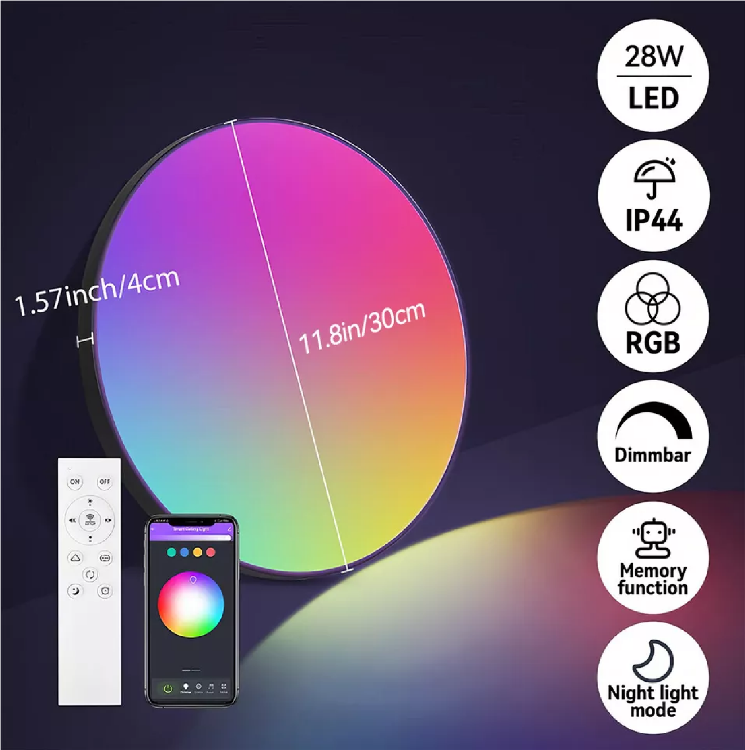 Picture of Smart LED Ceiling Light Colour Changer App Dimmable Ideal for Bedrooms UK