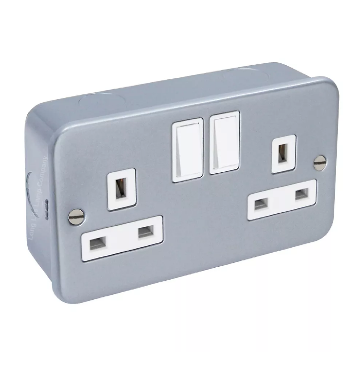 Picture of METAL CLAD 13 Amp Double 2 Gang Switched Socket Twin Electrical Wall Plug Socket