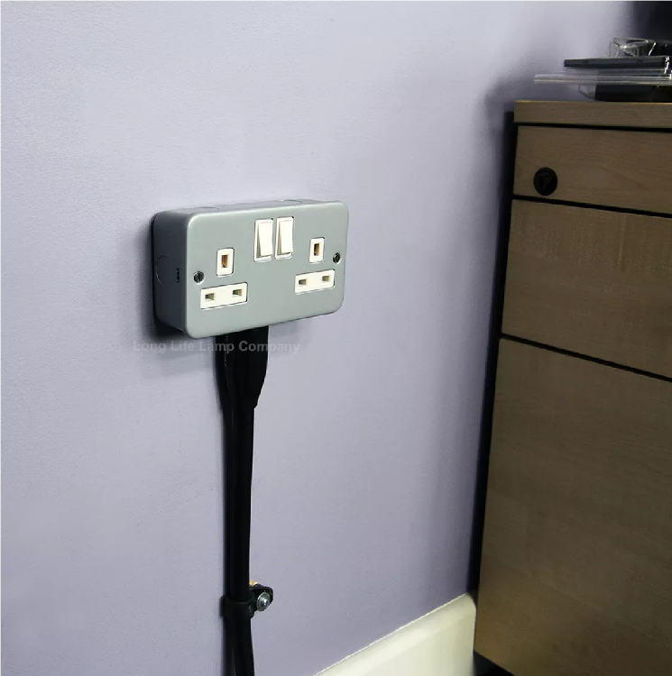 Picture of METAL CLAD 13 Amp Double 2 Gang Switched Socket Twin Electrical Wall Plug Socket