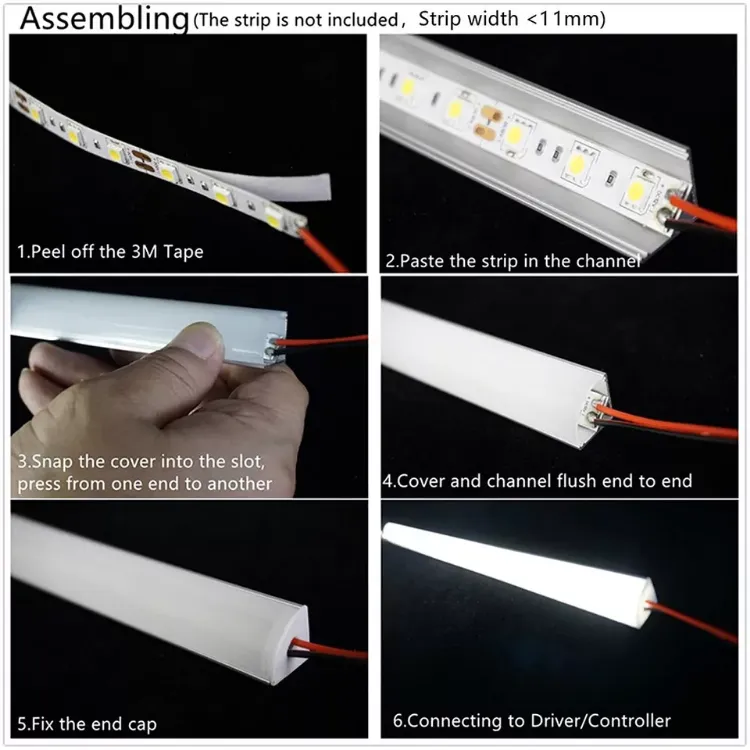 Picture of 6 Pcs LED Aluminium Channel Profile 3.3ft Extrusion Diffuser Strip Lights Cover