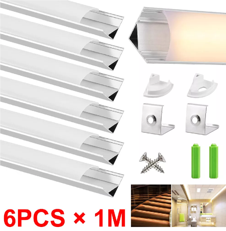 Picture of 6 Pcs LED Aluminium Channel Profile 3.3ft Extrusion Diffuser Strip Lights Cover