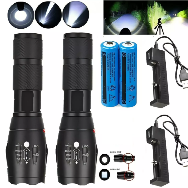 Picture of 2PCS 1200000LM USB Rechargeable LED Flashlight Super Bright Torch Tactical Lamp