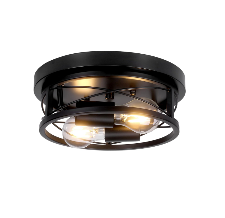 Picture of Modern Round Black Ceiling Light – 2-Way E27 Flush Mount Fixture for Living Room, Bedroom, Kitchen & Hallway