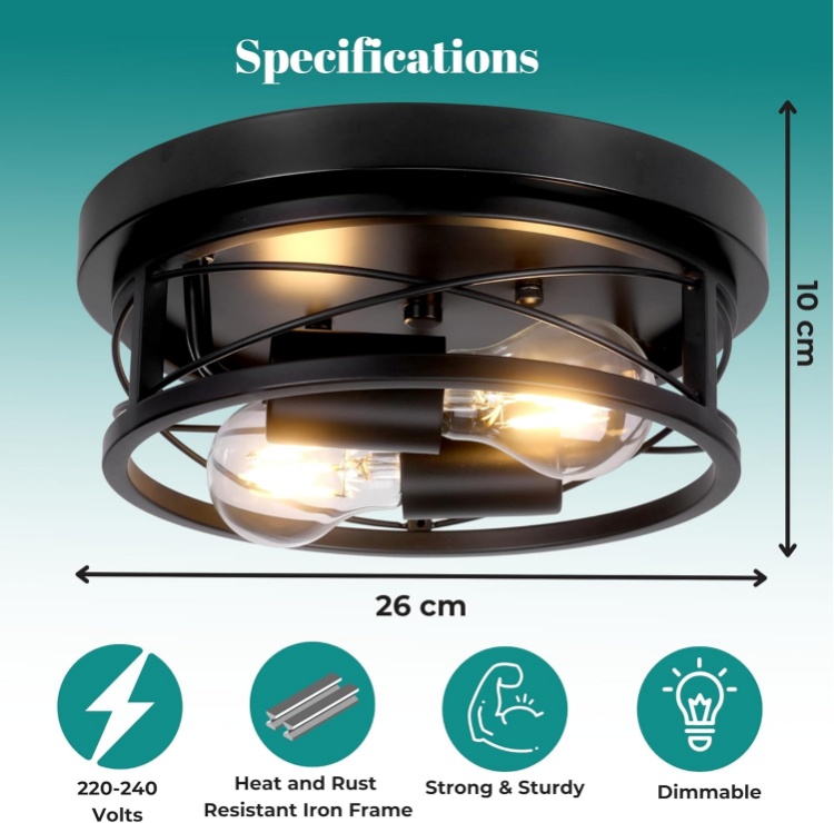 Picture of Modern Round Black Ceiling Light – 2-Way E27 Flush Mount Fixture for Living Room, Bedroom, Kitchen & Hallway