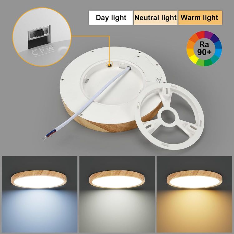 Picture of 12W LED Ceiling Light, Wood Grain Flat Small Round Nordic Flush Ceiling Light for Bedroom Living Room Kitchen Bathroom Lights