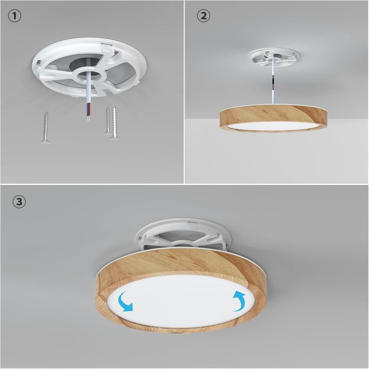 Picture of 12W LED Ceiling Light, Wood Grain Flat Small Round Nordic Flush Ceiling Light for Bedroom Living Room Kitchen Bathroom Lights