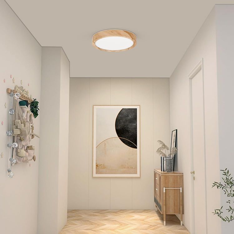 Picture of 12W LED Ceiling Light, Wood Grain Flat Small Round Nordic Flush Ceiling Light for Bedroom Living Room Kitchen Bathroom Lights