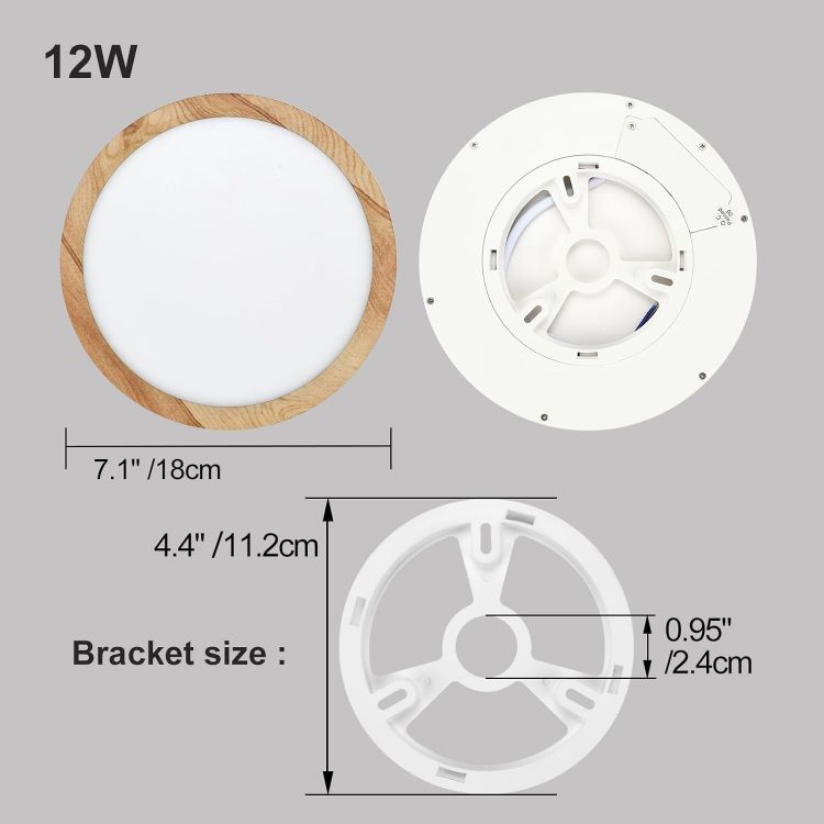 Picture of 12W LED Ceiling Light, Wood Grain Flat Small Round Nordic Flush Ceiling Light for Bedroom Living Room Kitchen Bathroom Lights