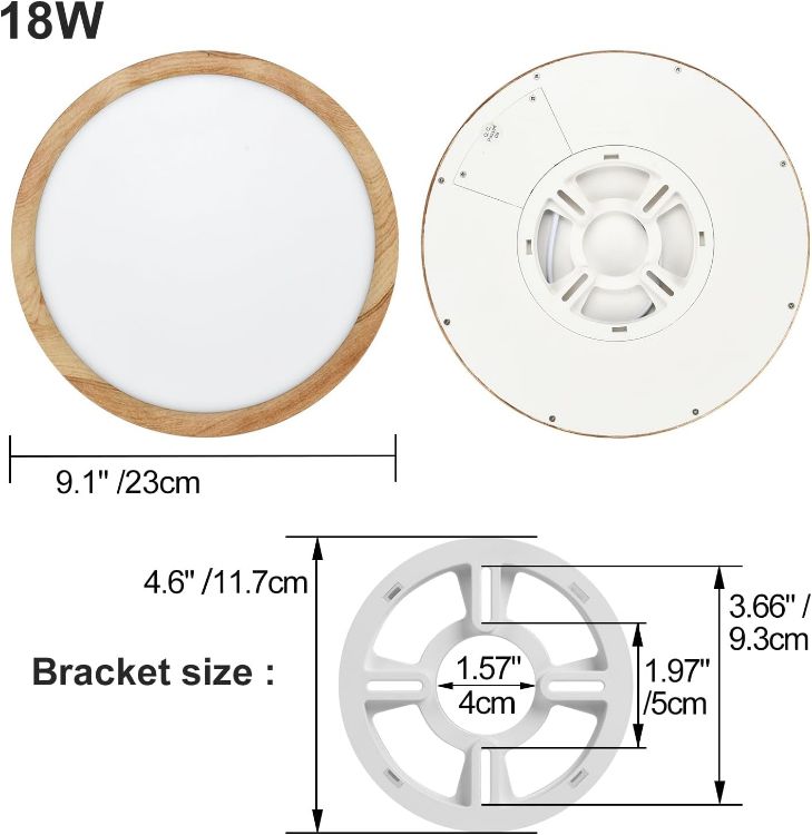 Picture of 12W LED Ceiling Light, Wood Grain Flat Small Round Nordic Flush Ceiling Light for Bedroom Living Room Kitchen Bathroom Lights