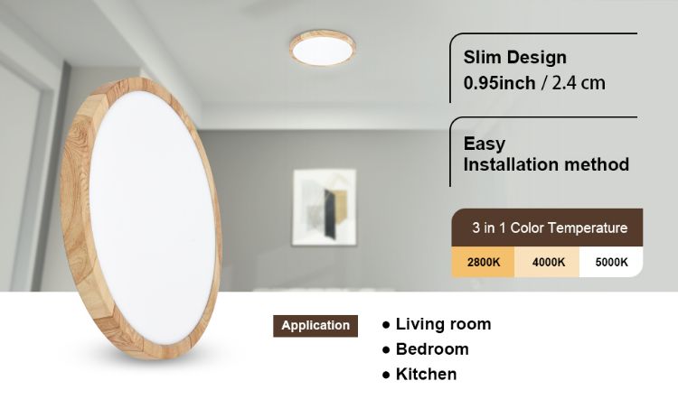 Picture of 12W LED Ceiling Light, Wood Grain Flat Small Round Nordic Flush Ceiling Light for Bedroom Living Room Kitchen Bathroom Lights