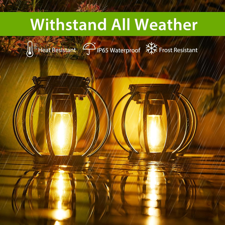 Picture of Waterproof Solar Lanterns Outdoor - Hanging Metal Solar Lights for Garden, Pathway & Patio - Auto On/Off, No Wiring Needed