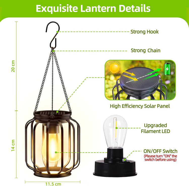 Picture of Waterproof Solar Lanterns Outdoor - Hanging Metal Solar Lights for Garden, Pathway & Patio - Auto On/Off, No Wiring Needed