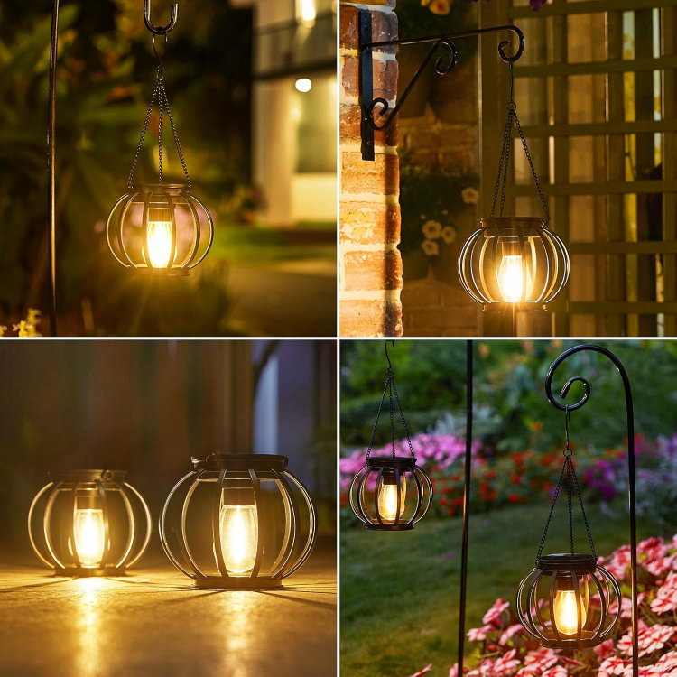 Picture of Waterproof Solar Lanterns Outdoor - Hanging Metal Solar Lights for Garden, Pathway & Patio - Auto On/Off, No Wiring Needed