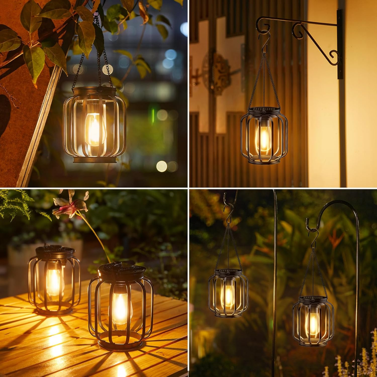 Picture of Waterproof Solar Lanterns Outdoor - Hanging Metal Solar Lights for Garden, Pathway & Patio - Auto On/Off, No Wiring Needed