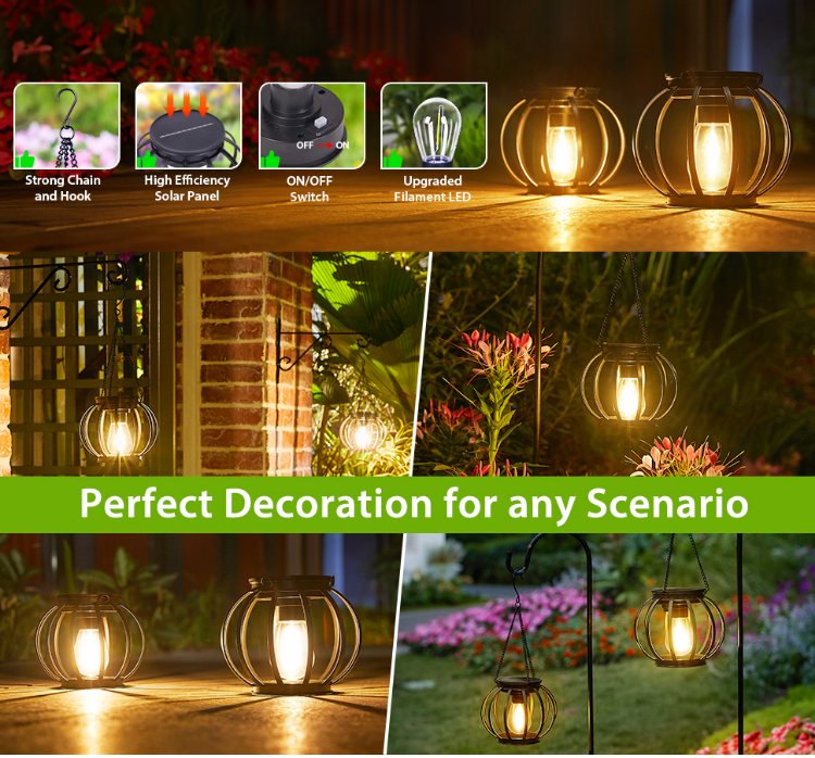 Picture of Waterproof Solar Lanterns Outdoor - Hanging Metal Solar Lights for Garden, Pathway & Patio - Auto On/Off, No Wiring Needed