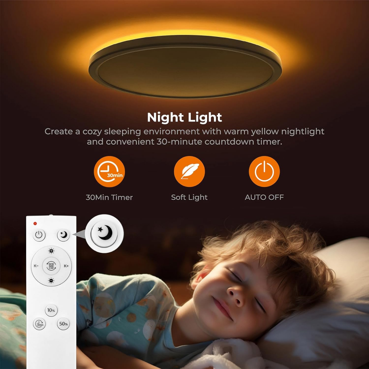 Picture of Dimmable LED Ceiling Light 24W with Remote Control – Adjustable Color Temperature (3000K-6500K) & Night Light Mode for Bedroom, Living Room, Kitchen