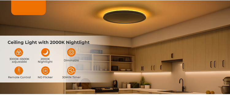 Picture of Dimmable LED Ceiling Light 24W with Remote Control – Adjustable Color Temperature (3000K-6500K) & Night Light Mode for Bedroom, Living Room, Kitchen