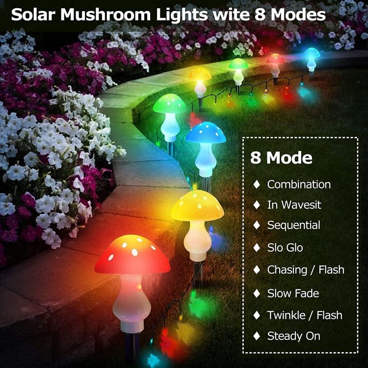 Picture of Outdoor Solar Mushroom Garden Lights – 8-Pack 50 LED Multicolor Fairy String Lights, 23ft Waterproof Decorative Landscape Lighting for Patio, Yard & Outdoor Décor