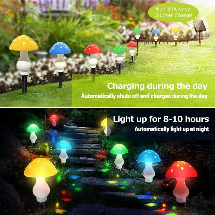 Picture of Outdoor Solar Mushroom Garden Lights – 8-Pack 50 LED Multicolor Fairy String Lights, 23ft Waterproof Decorative Landscape Lighting for Patio, Yard & Outdoor Décor