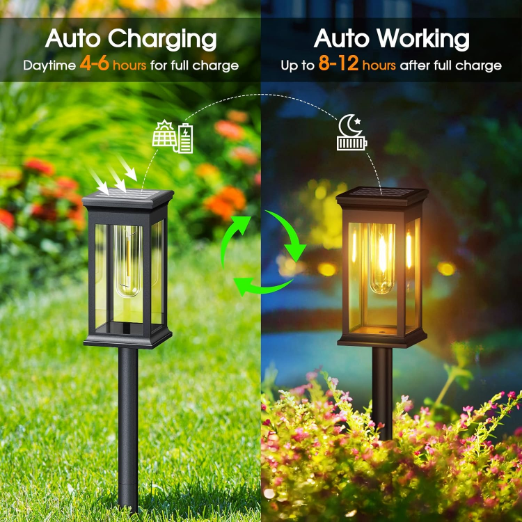 Picture of Solar Garden Lights Outdoor, Pack of 4 Waterproof LED Pathway Lights with Auto On/Off, Decorative Solar Powered Lights for Yard, Patio & Pathway