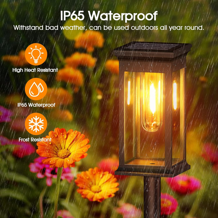 Picture of Solar Garden Lights Outdoor, Pack of 4 Waterproof LED Pathway Lights with Auto On/Off, Decorative Solar Powered Lights for Yard, Patio & Pathway