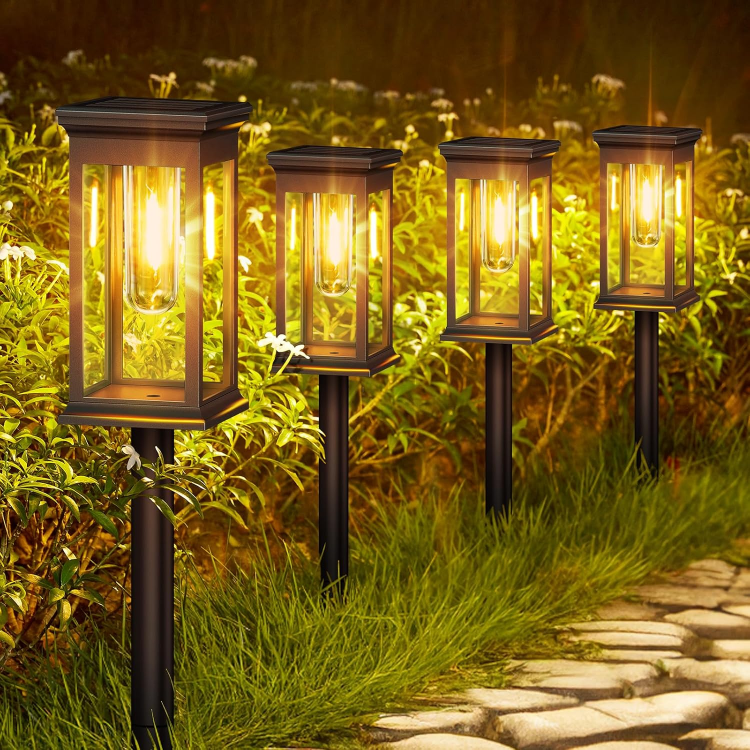 Picture of Solar Garden Lights Outdoor, Pack of 4 Waterproof LED Pathway Lights with Auto On/Off, Decorative Solar Powered Lights for Yard, Patio & Pathway