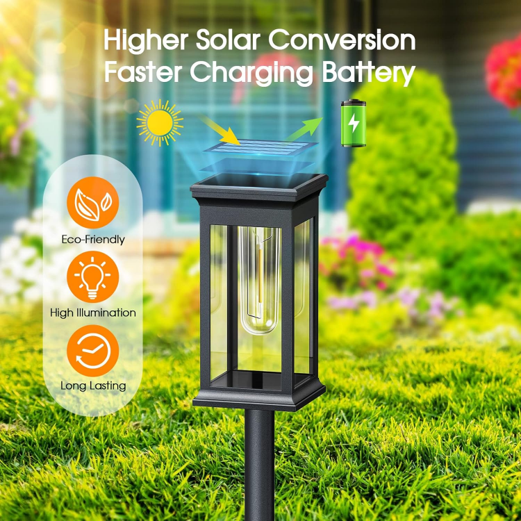 Picture of Solar Garden Lights Outdoor, Pack of 4 Waterproof LED Pathway Lights with Auto On/Off, Decorative Solar Powered Lights for Yard, Patio & Pathway