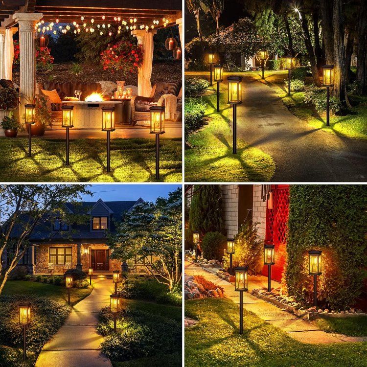 Picture of Solar Garden Lights Outdoor, Pack of 4 Waterproof LED Pathway Lights with Auto On/Off, Decorative Solar Powered Lights for Yard, Patio & Pathway