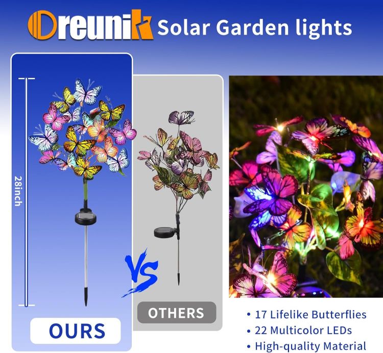 Picture of Butterfly Solar Garden Lights – 2-Pack 34 LED Waterproof Outdoor Lights with Color-Changing Butterfly Design for Patio, Yard & Pathway Décor