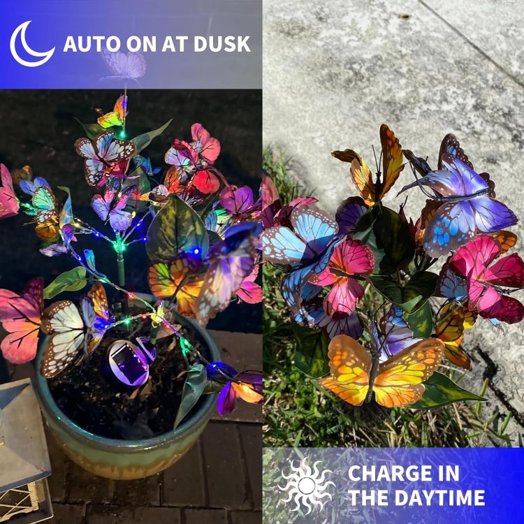 Picture of Butterfly Solar Garden Lights – 2-Pack 34 LED Waterproof Outdoor Lights with Color-Changing Butterfly Design for Patio, Yard & Pathway Décor