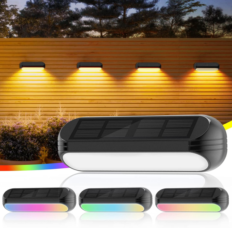 Picture of Solar Fence Lights Outdoor, 4 Pack Waterproof LED Lights with Warm White & Multi-Color Modes for Garden, Deck, Patio & Stairs