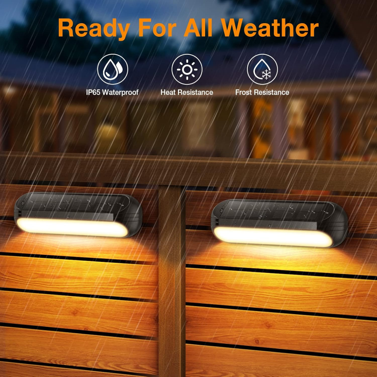 Picture of Solar Fence Lights Outdoor, 4 Pack Waterproof LED Lights with Warm White & Multi-Color Modes for Garden, Deck, Patio & Stairs