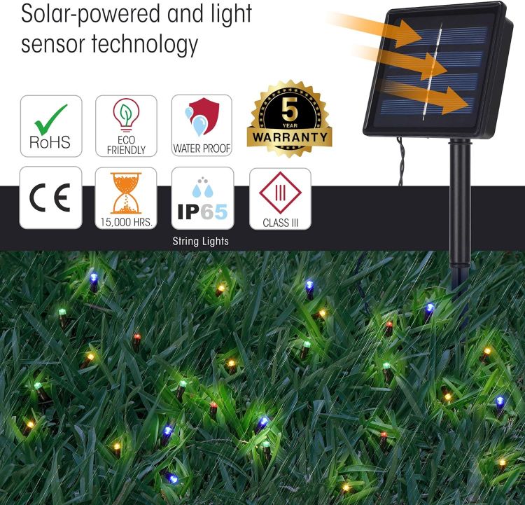 Picture of Solar-Powered 200 LED String Lights – 72FT Waterproof, Multicolor Decorative Lights for Patio, Garden, Backyard, and Party Decor