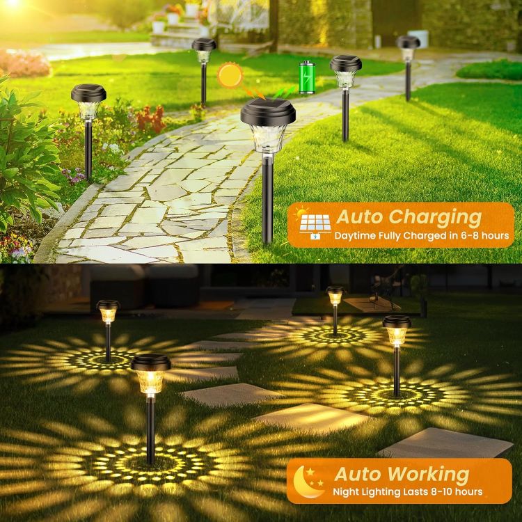 Picture of Solar Garden Lights Outdoor – 8 Pack Warm White & RGB Solar Stake Lights, Waterproof, Ultra-Bright for Yard, Lawn, and Landscape Decor