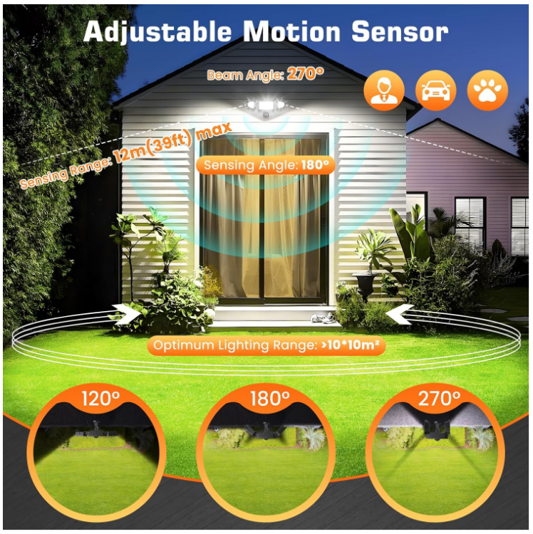 Picture of Outdoor Motion Sensor Security Lights | 42W LED Floodlight | 3600LM Brightness | Remote Control & Timing Function | IP66 Waterproof