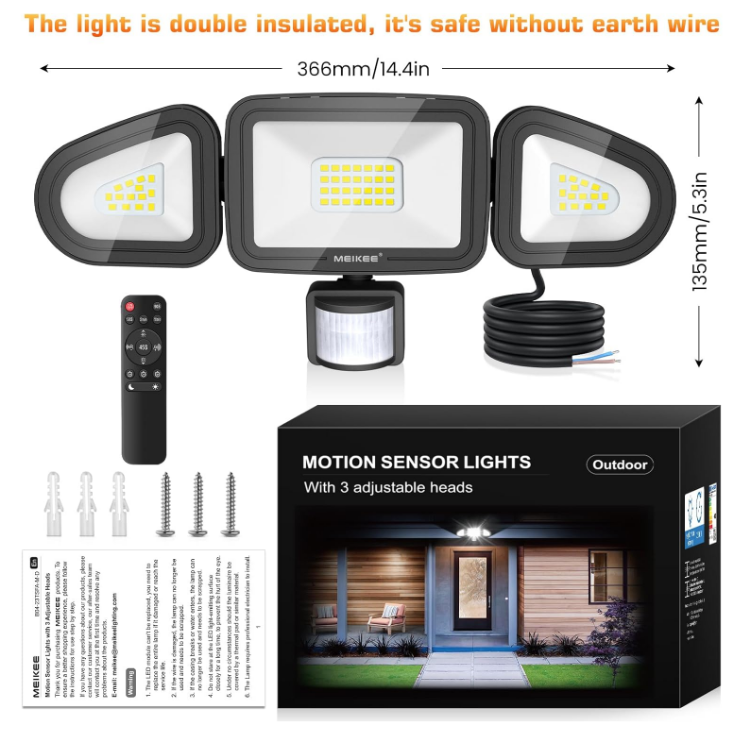 Picture of Outdoor Motion Sensor Security Lights | 42W LED Floodlight | 3600LM Brightness | Remote Control & Timing Function | IP66 Waterproof