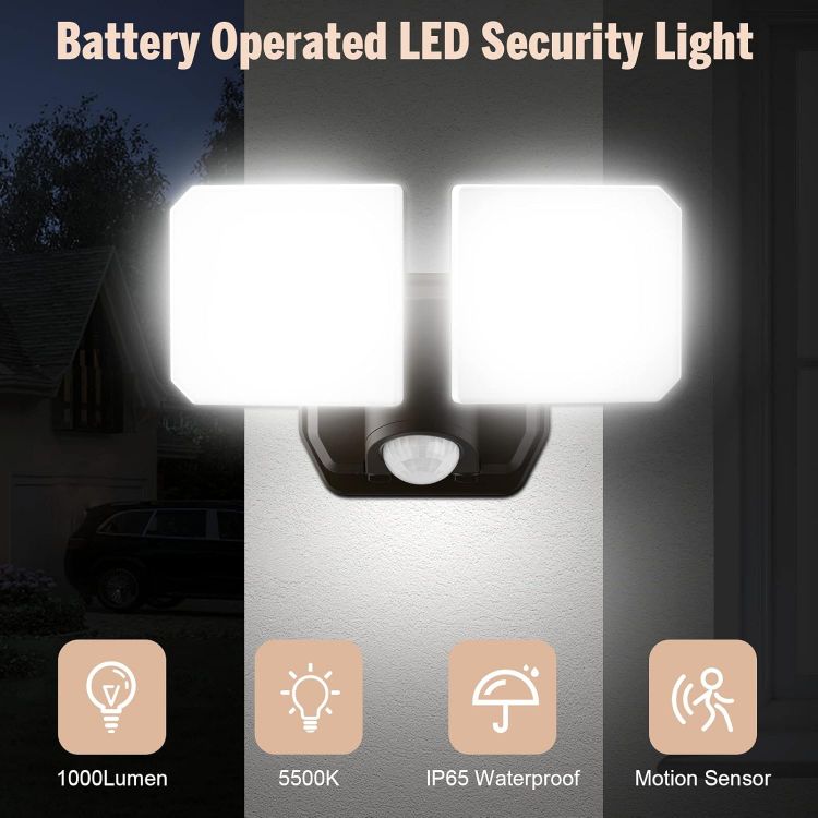 Picture of Battery-Powered Motion Sensor Security Lights – 1000LM Wireless LED Flood Lights, Dusk-to-Dawn, 2 Adjustable Heads, IP65 Waterproof for Yard, Porch, and Garage