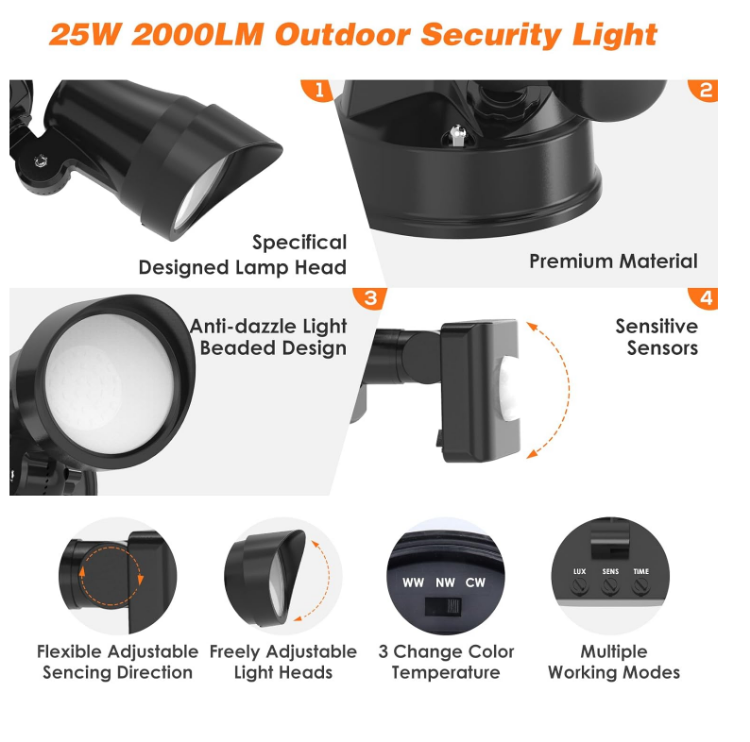 Picture of  25W LED Security Light with Motion Sensor | Super Bright 2000LM Outdoor Floodlight | Remote Control, 4 Modes, IP65 Waterproof