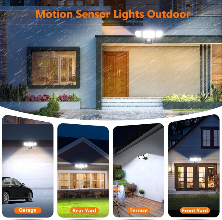 Picture of 35W Security Lights Outdoor – 6000LM LED Floodlights with PIR Motion Sensor, Remote Control, IP65 Waterproof, 3 Adjustable Heads for Garden, Garage, and Yard