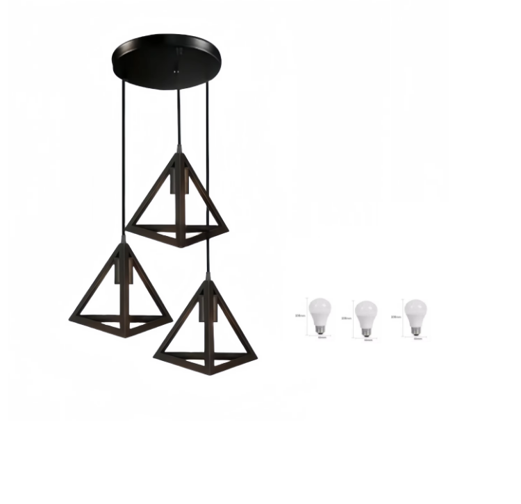 Picture of Vintage Industrial Triangle Loft Pendant Light, Adjustable Height E27 Nordic Ceiling Lamp for Home, Office, Bar, and Club Lighting