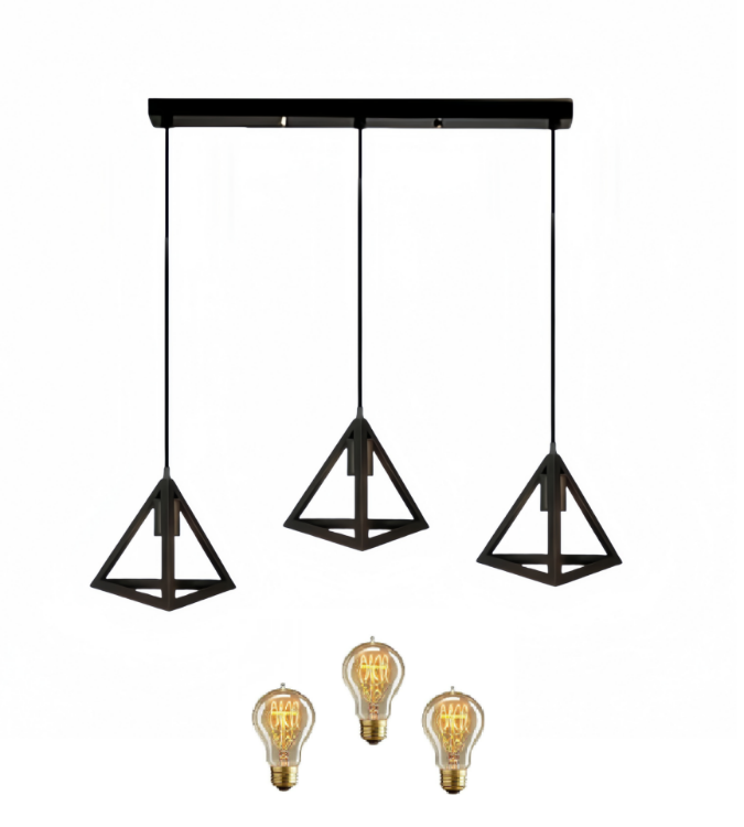 Picture of Vintage Industrial Triangle Loft Pendant Light, Adjustable Height E27 Nordic Ceiling Lamp for Home, Office, Bar, and Club Lighting